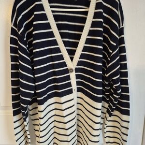 Alfred Dunner Navy and White Striped Knit Cardigan 3X